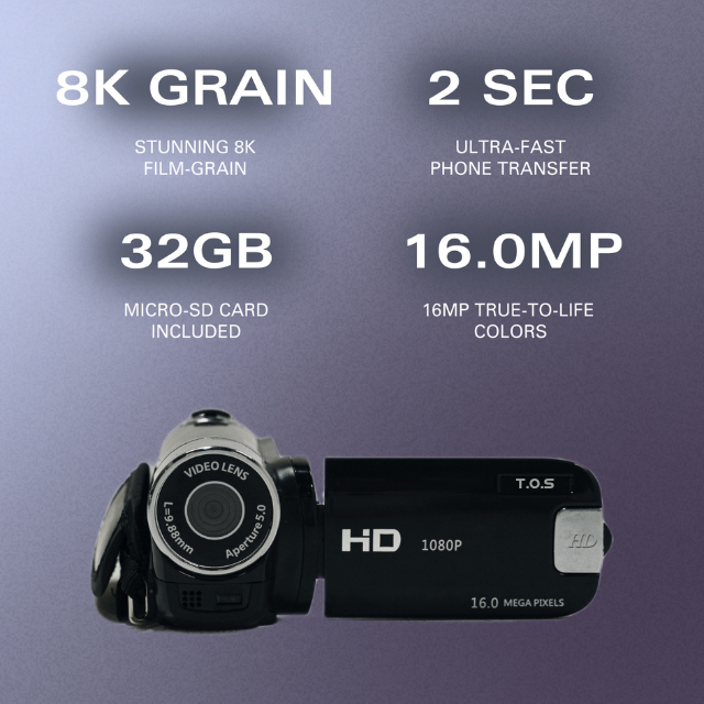 Retro Handheld Camcorder | 1080p, Grainy Film Aesthetic & Easy Transfers for Instant Sharing on Social Media