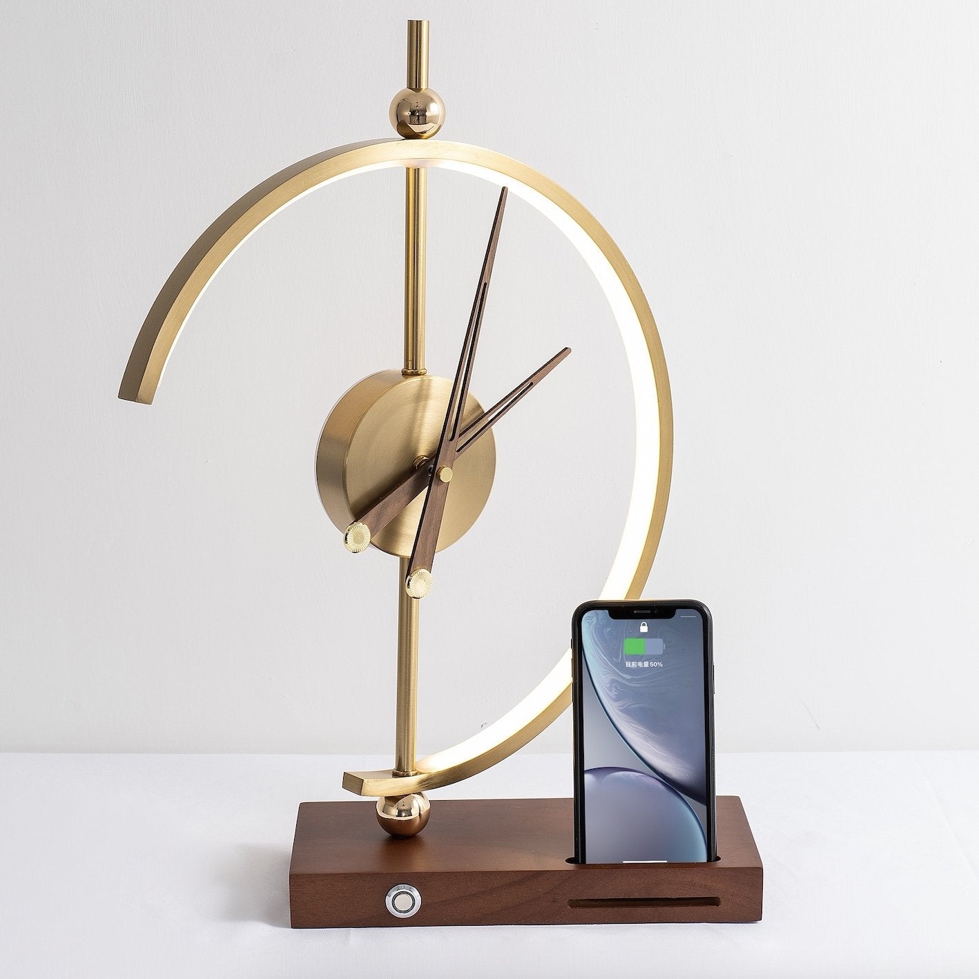 LED Desk Lamp Clock with Wireless Charger - Modern Multifunctional Light for Home Office & Bedroom Use
