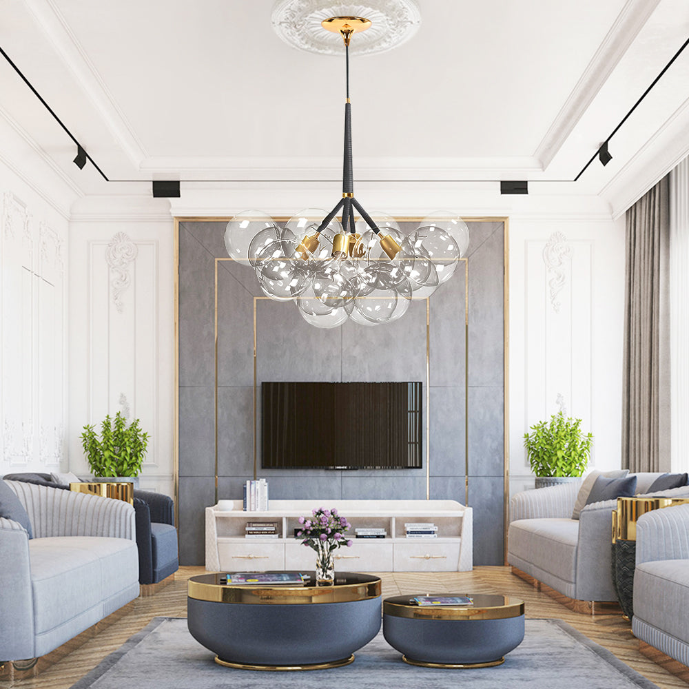 Clear Glass Bubble Chandelier - Modern Pendant Light Fixture for Dining Room & Living Room Decor