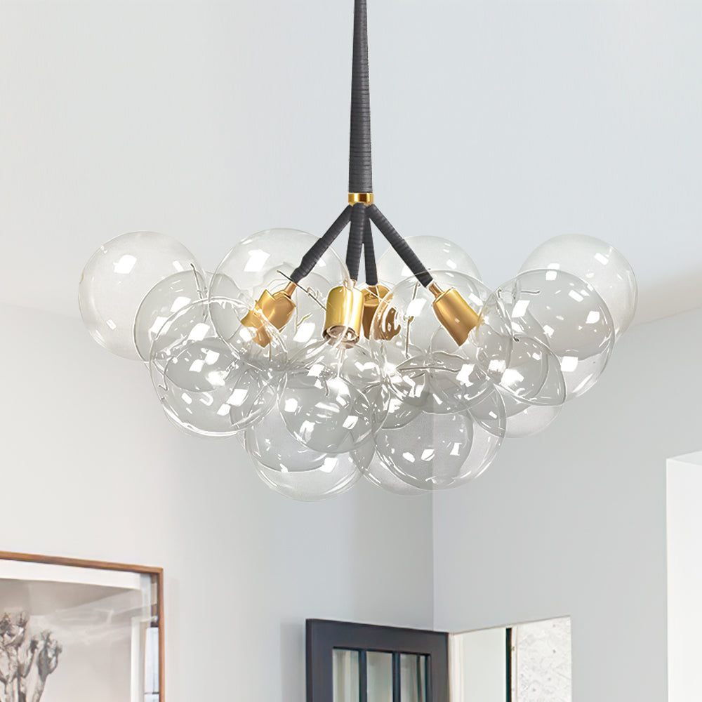 Clear Glass Bubble Chandelier - Modern Pendant Light Fixture for Dining Room & Living Room Decor