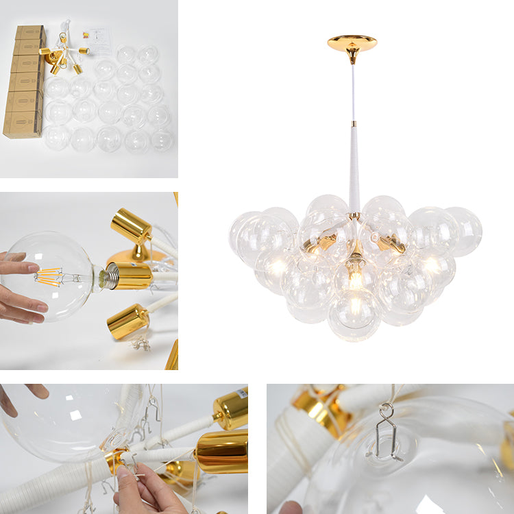 Clear Glass Bubble Chandelier - Modern Pendant Light Fixture for Dining Room & Living Room Decor