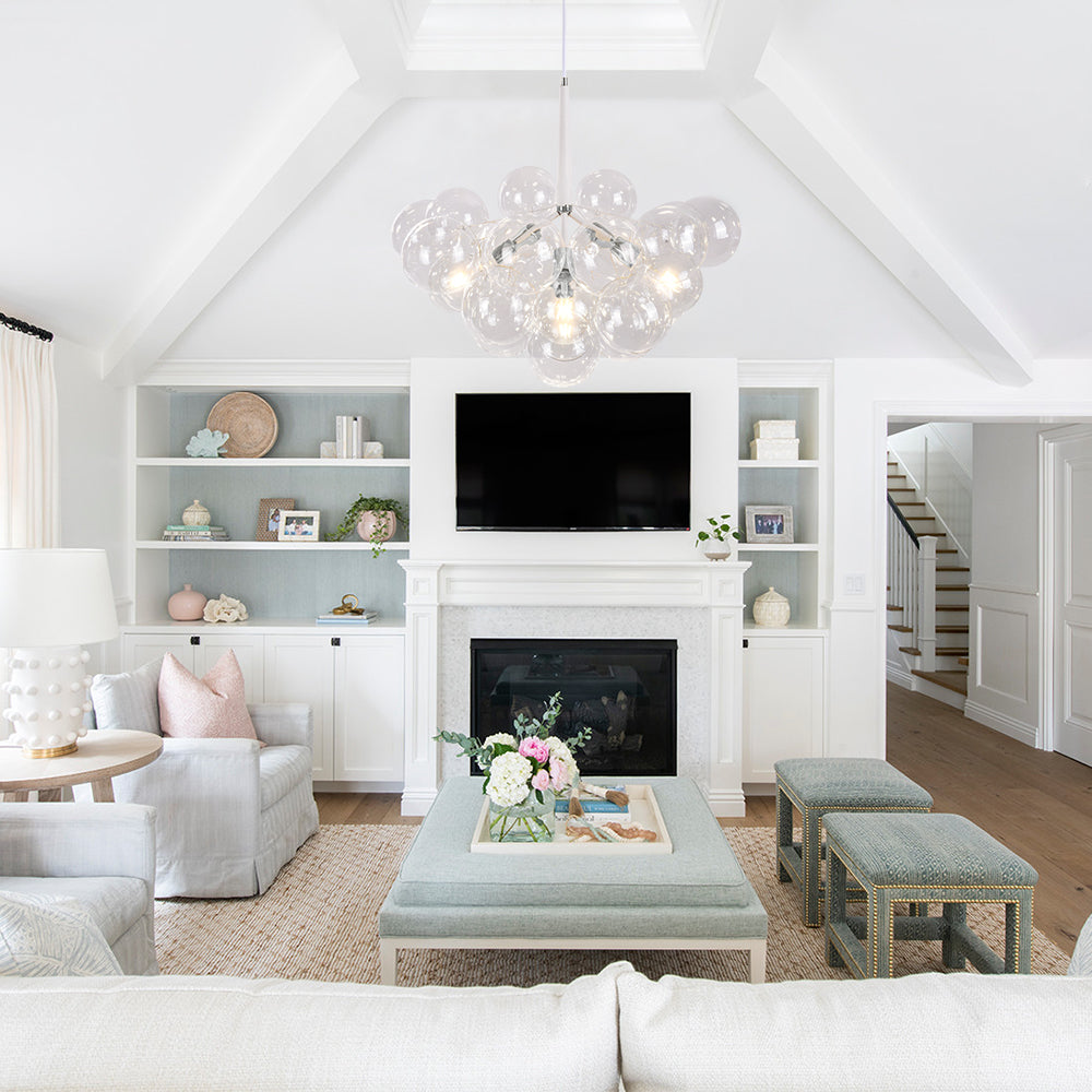 Clear Glass Bubble Chandelier - Modern Pendant Light Fixture for Dining Room & Living Room Decor