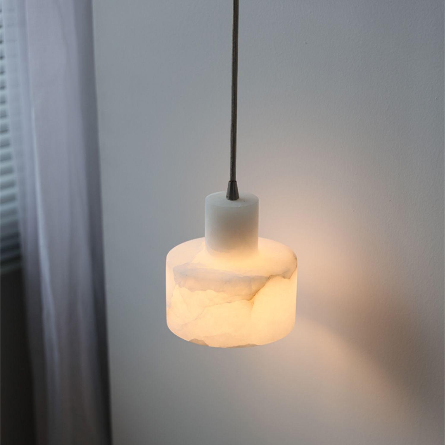 Cylindrical Alabaster Pendant Light Fixture for Dining Room & Kitchen Lighting