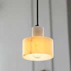 Cylindrical Alabaster Pendant Light Fixture for Dining Room & Kitchen Lighting