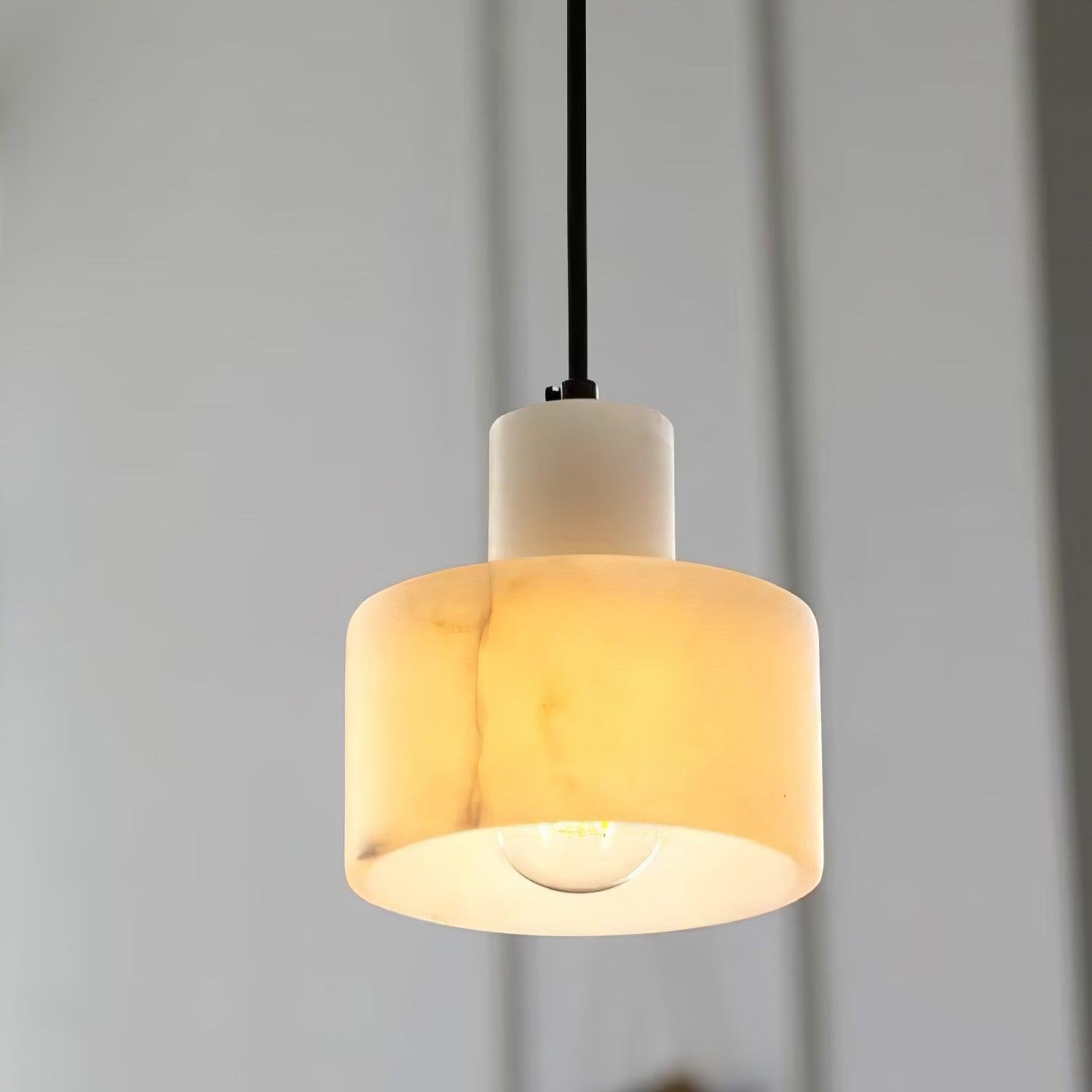 Cylindrical Alabaster Pendant Light Fixture for Dining Room & Kitchen Lighting
