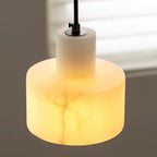 Cylindrical Alabaster Pendant Light Fixture for Dining Room & Kitchen Lighting