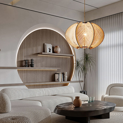 Scandinavian Wood Pendant Light Fixture - Mid-Century Design for Dining Room & Kitchen Lighting