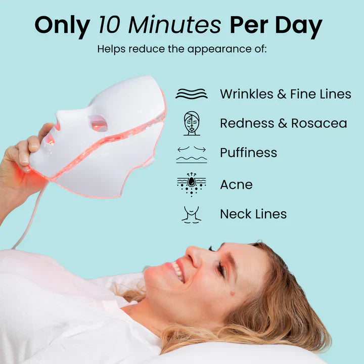 LED Face & Neck Rejuvenation Mask | 7-Color Phototherapy for Wrinkles, Acne & Youthful Skin
