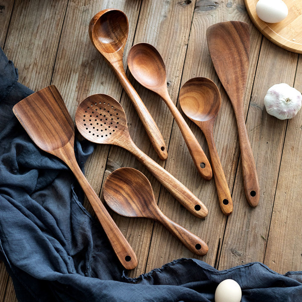 Wooden Kitchen Utensils Set - Teak Wood Cooking Utensils and Spoons for Stylish Kitchens, Best Wooden Kitchen Utensils