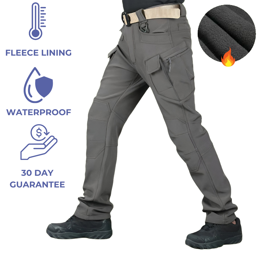Waterproof Tactical Fleeced Lined Trousers | 10 Pockets, Reinforced Knees & Ideal for Outdoor Work and Sports