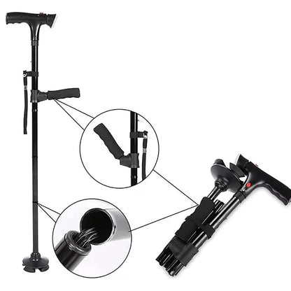 Collapsible Folding Walking Cane with LED Light for Seniors and Mobility Assistance