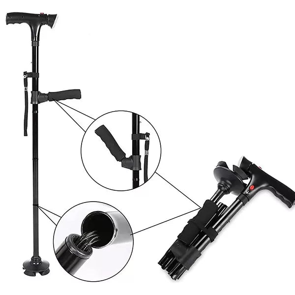 Collapsible Walking Cane with LED Light | Adjustable Height, Ergonomic Grip & Ideal for Safe Nighttime Use