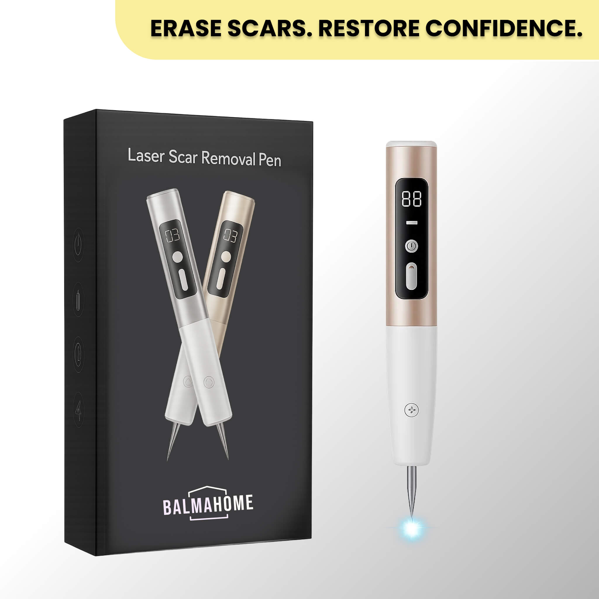 Laser Scar Removal Pen | Painless, Adjustable Intensity for Acne, Burn & Surgical Scars at Home
