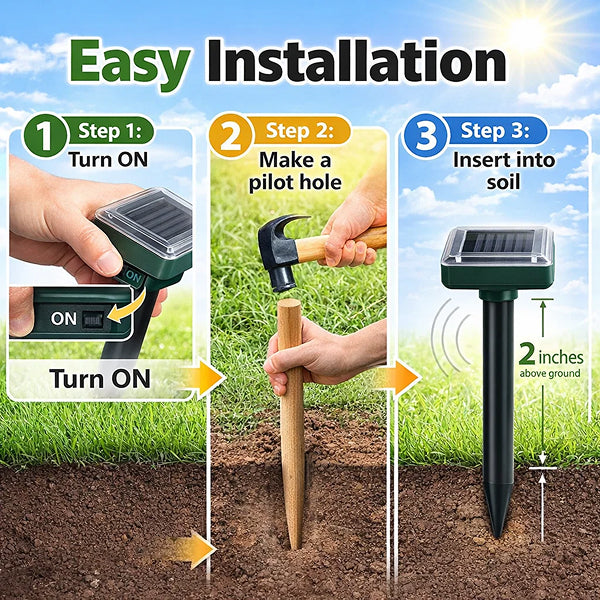 Solar Snake Repeller Stake – Ultrasonic & Sonic Vibration Deterrent for Outdoor Areas (Up to 370m2 )