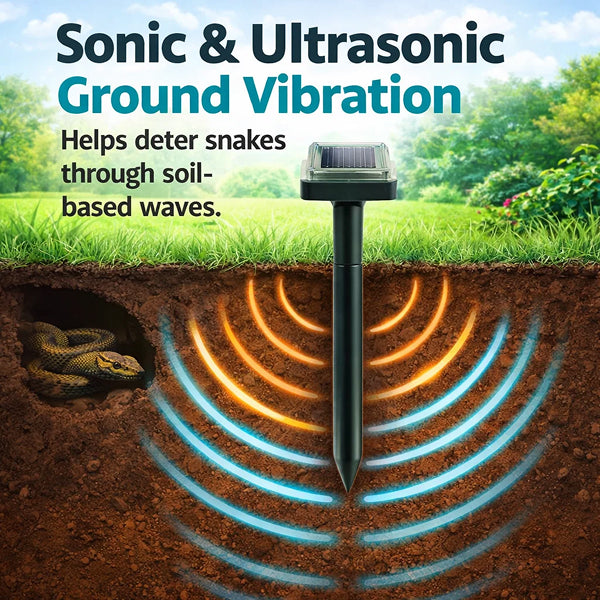 Solar Snake Repeller Stake – Ultrasonic & Sonic Vibration Deterrent for Outdoor Areas (Up to 370m2 )
