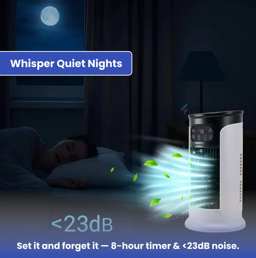 Ventless Portable Air Conditioner Fan | Whisper Quiet Evaporative Cooler with 6 Speeds for Desk, Dorm & Bedroom