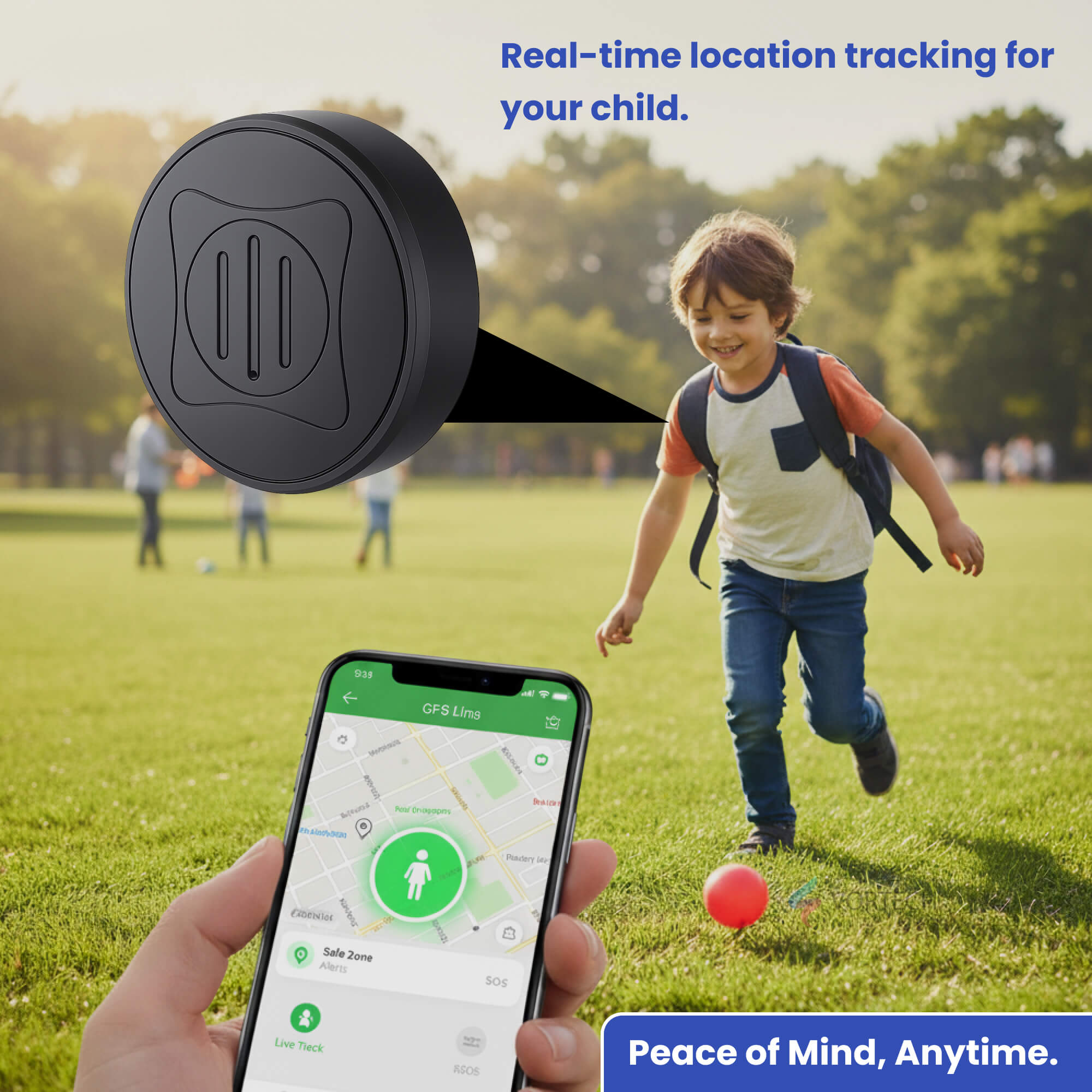 GPS Backpack Tracker for Kids | Real-Time Location, Safe Zone Alerts & Anti-Theft Protection – No Subscription Needed
