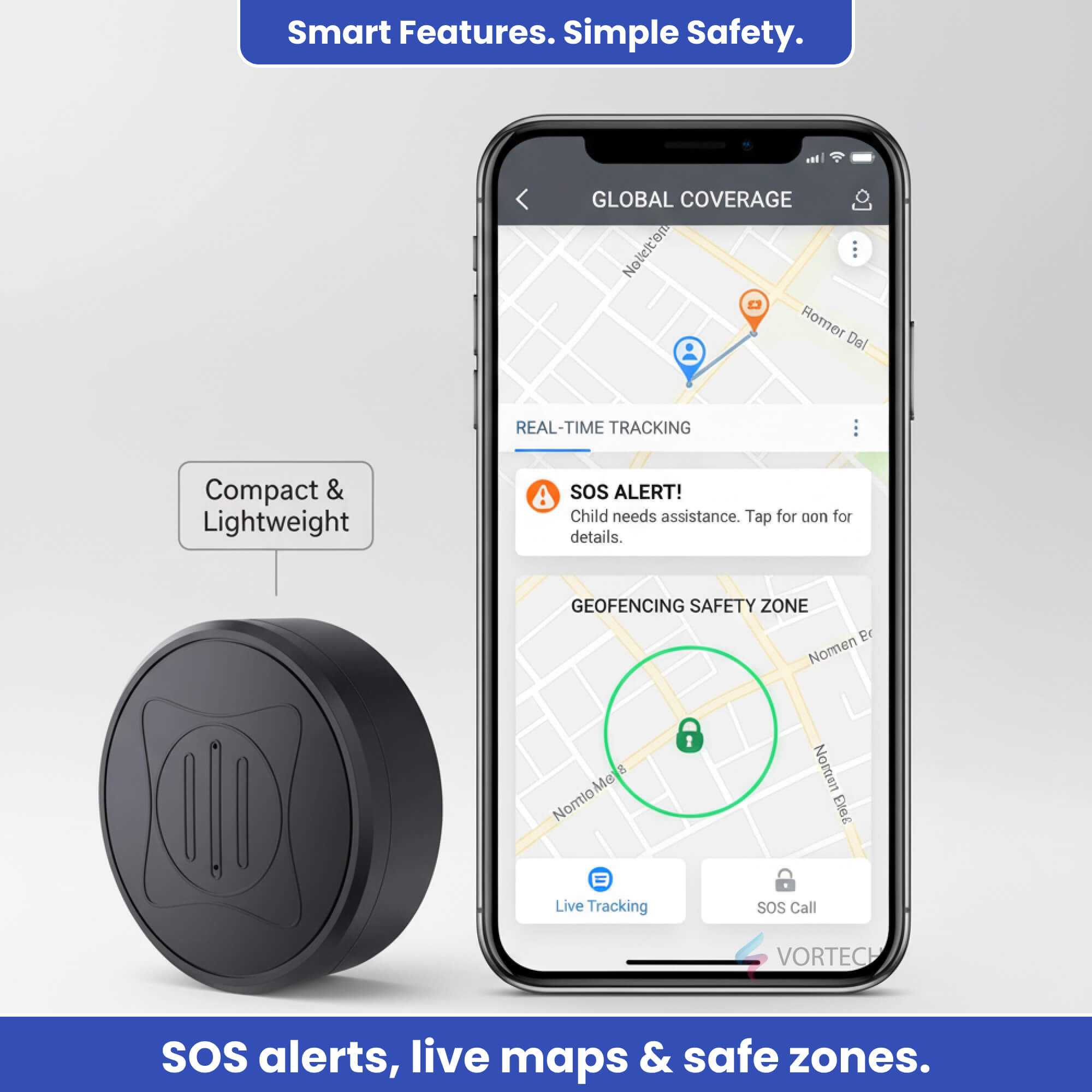 GPS Backpack Tracker for Kids | Real-Time Location, Safe Zone Alerts & Anti-Theft Protection – No Subscription Needed