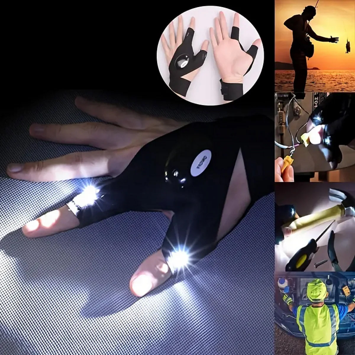 LED Fingerless Gloves with Waterproof Lights - Ideal for Working, Cycling, Hiking, Survival, and Camping