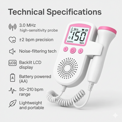 Fetal Doppler Heartbeat Monitor | High-Sensitivity Probe & Clear LCD Display for Expecting Parents