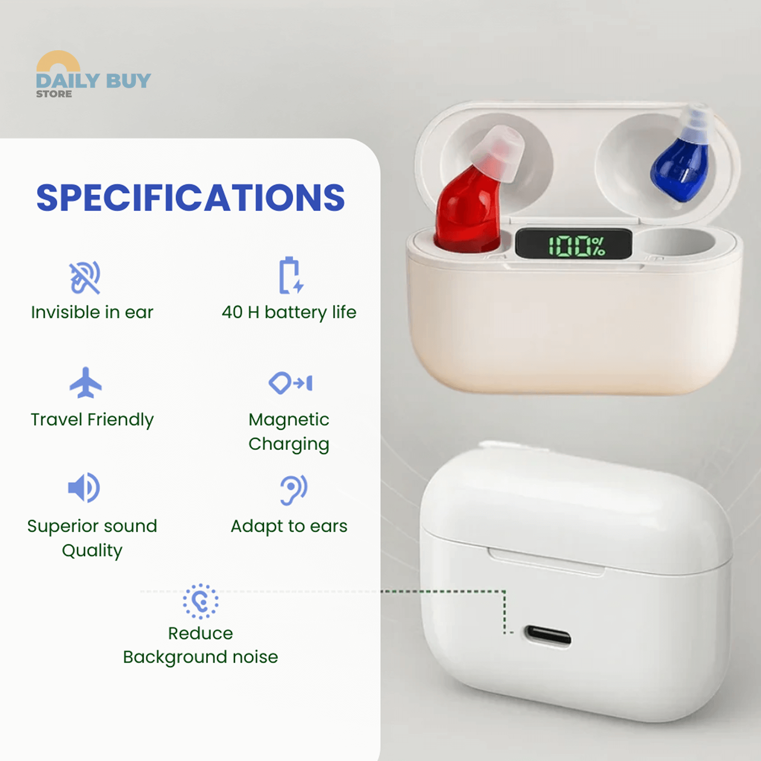 In-Ear Rechargeable Hearing Aids with Clear Sound, Long Battery Life, Comfortable Fit for Daily Use and Enhanced Hearing