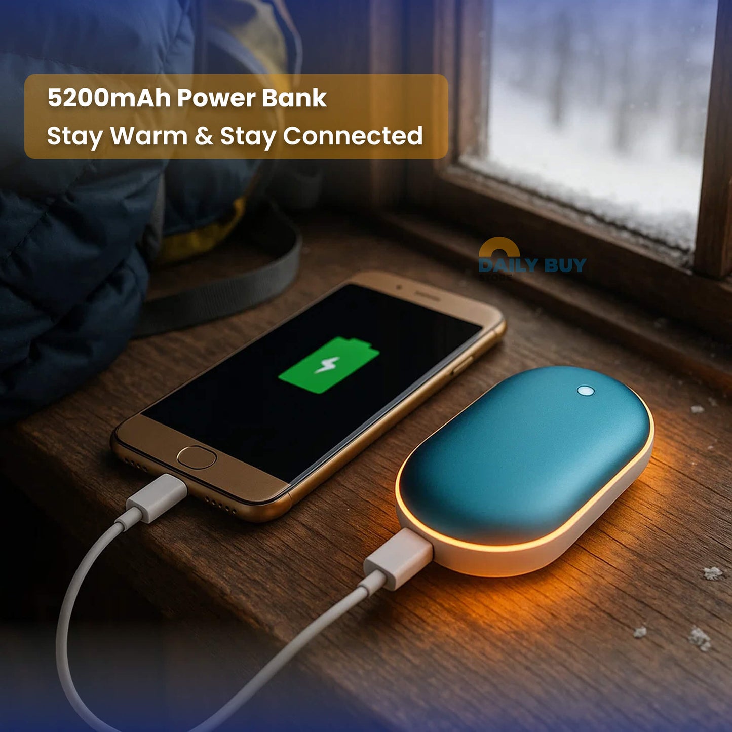 Rechargeable Hand Warmer with Power Bank | 3 Heat Levels, Fast Dual-Sided Heating & 5200mAh USB Charging for Winter Outdoor Use