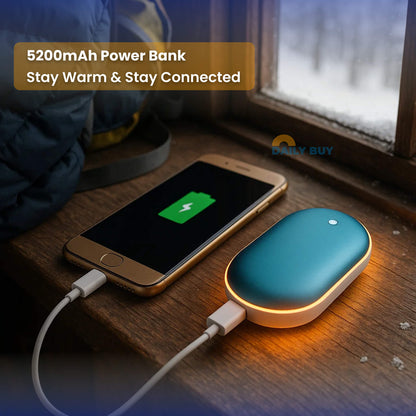 Rechargeable Hand Warmer with Power Bank | 3 Heat Levels, Fast Dual-Sided Heating & 5200mAh USB Charging for Winter Outdoor Use