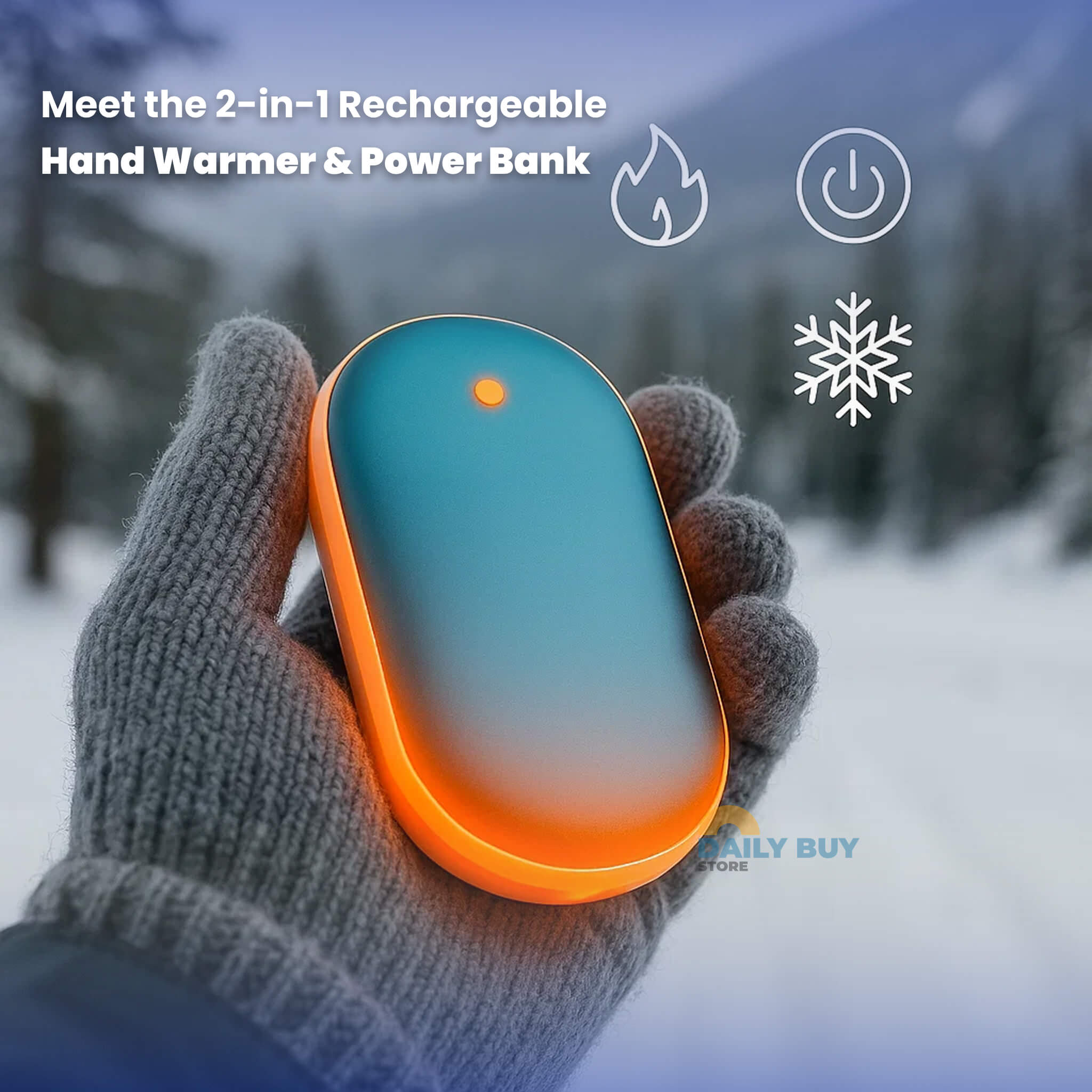 Rechargeable Hand Warmer with Power Bank | 3 Heat Levels, Fast Dual-Sided Heating & 5200mAh USB Charging for Winter Outdoor Use