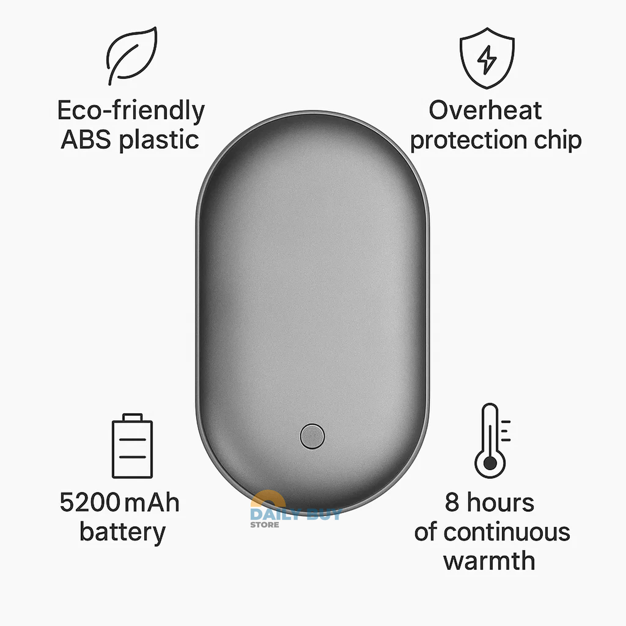 Rechargeable Hand Warmer with Power Bank | 3 Heat Levels, Fast Dual-Sided Heating & 5200mAh USB Charging for Winter Outdoor Use