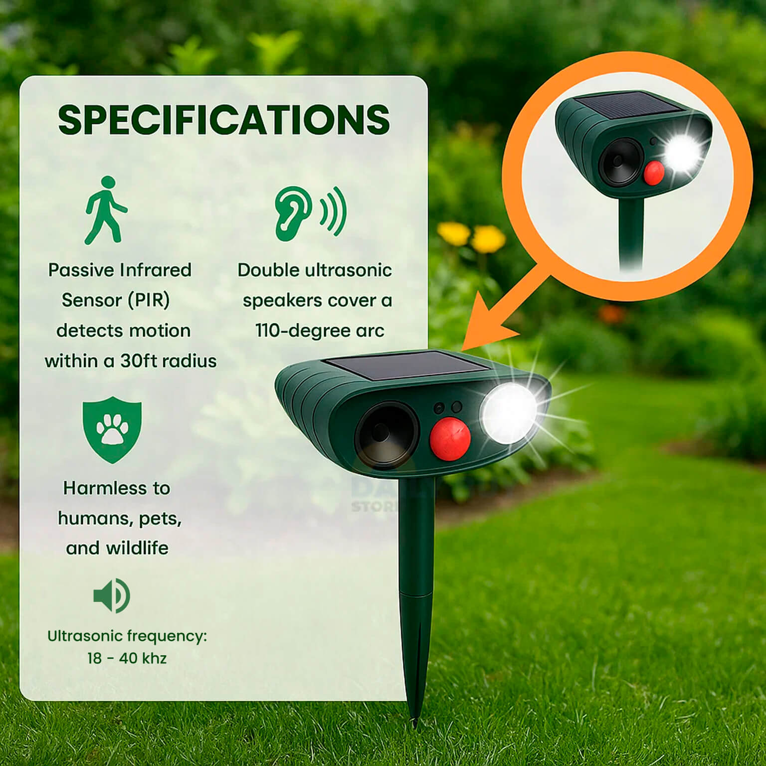 Ultrasonic Possum Repeller | Solar Powered, Waterproof & Chemical-Free for Effective Outdoor Pest Control