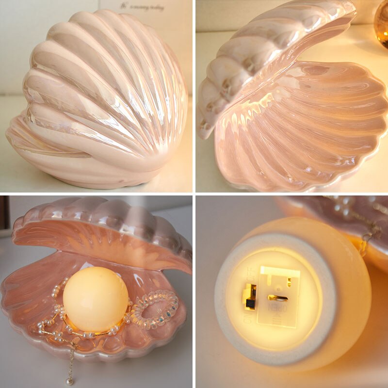 LED Table Lamp with Natural Shell Design for Coastal Home Decor and Nightstand Lighting