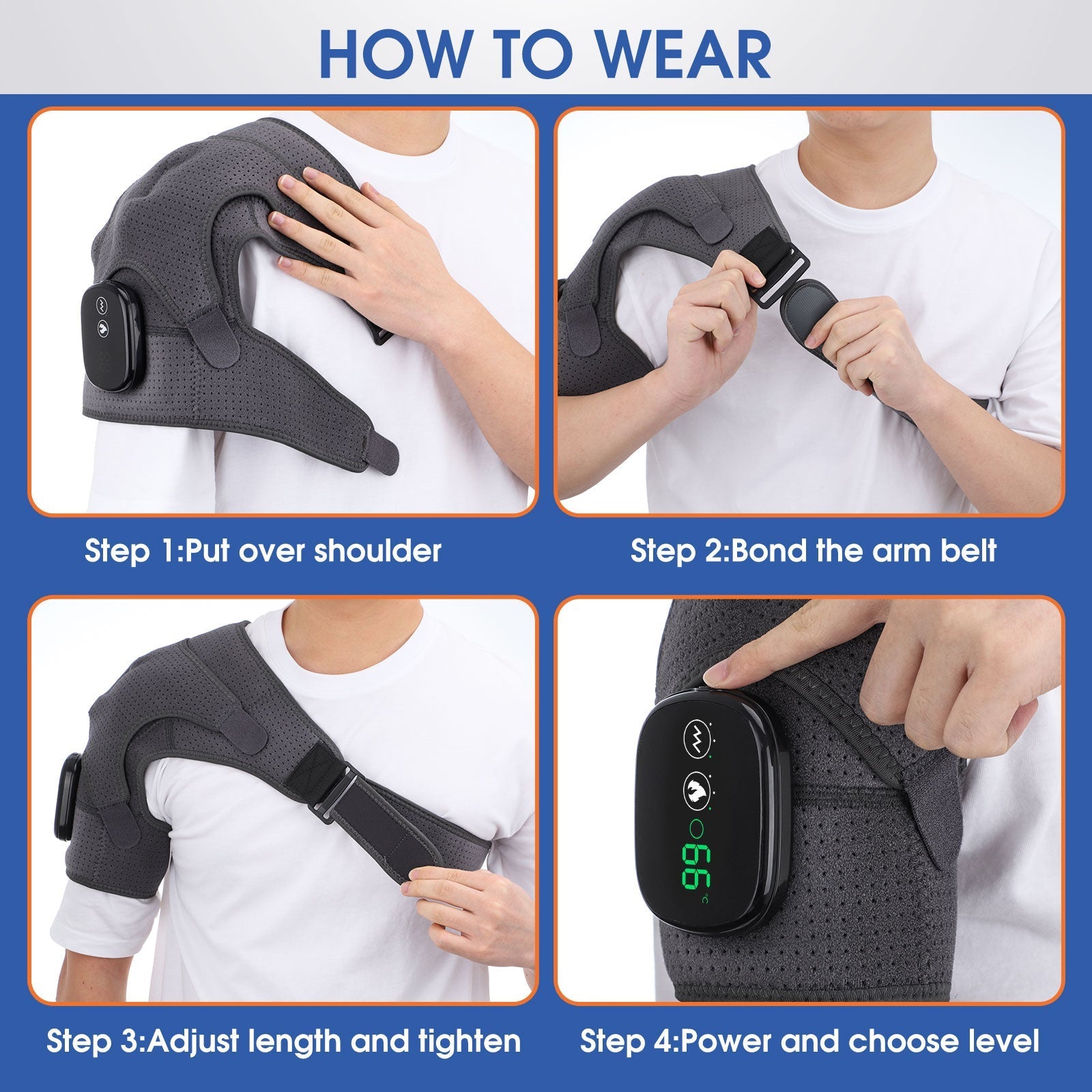 Heating Shoulder Brace with Compression & Vibration | Adjustable, USB Rechargeable & Ideal for Pain Relief and Muscle Recovery
