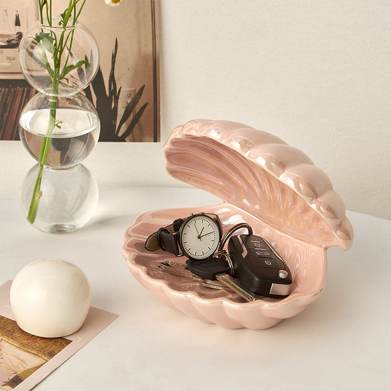 LED Table Lamp with Natural Shell Design for Coastal Home Decor and Nightstand Lighting