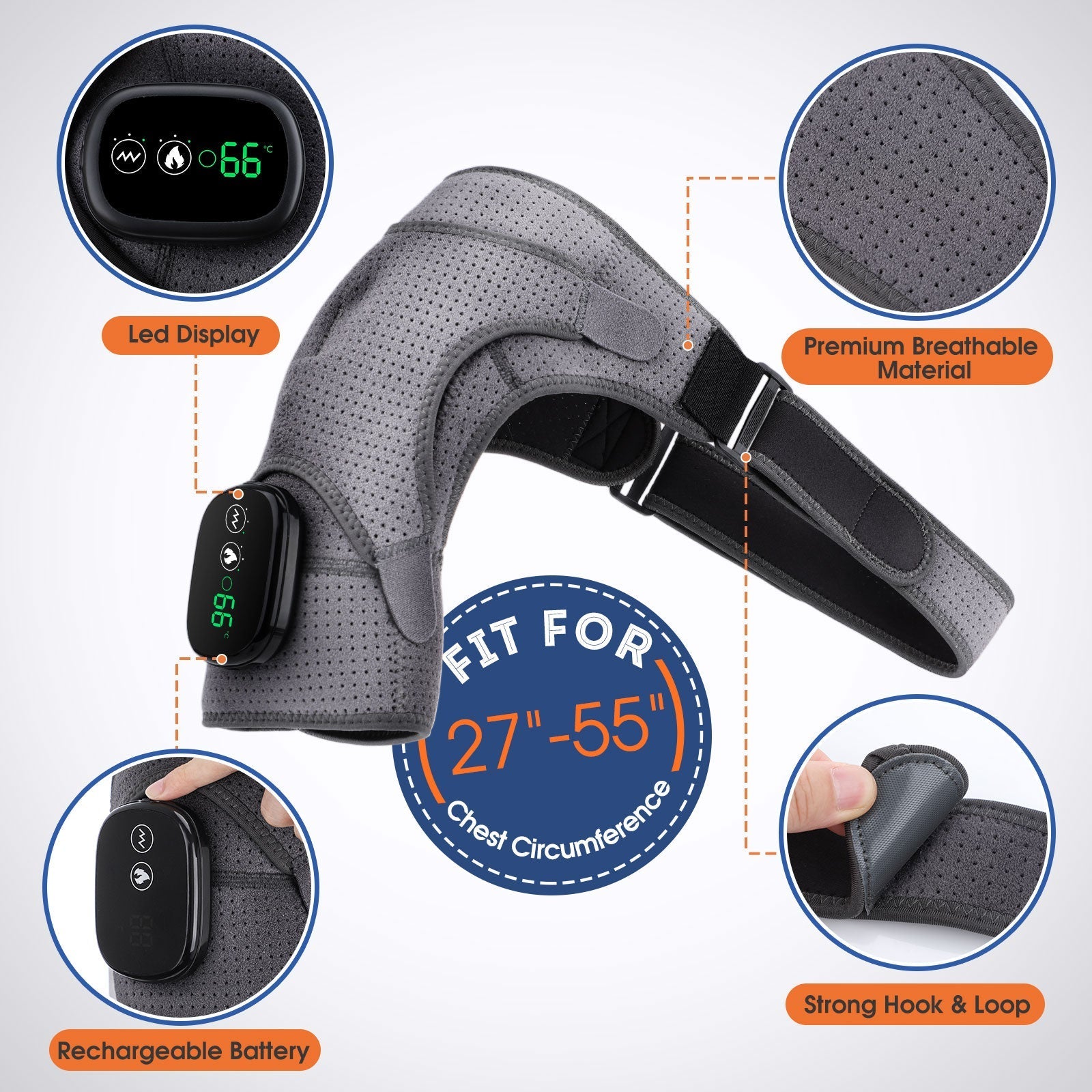 Heating Shoulder Brace with Compression & Vibration | Adjustable, USB Rechargeable & Ideal for Pain Relief and Muscle Recovery