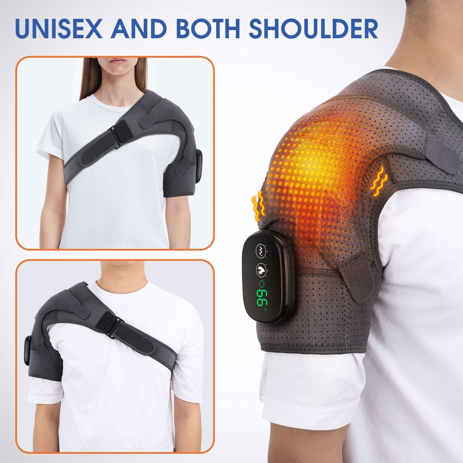Heating Shoulder Brace with Compression & Vibration | Adjustable, USB Rechargeable & Ideal for Pain Relief and Muscle Recovery
