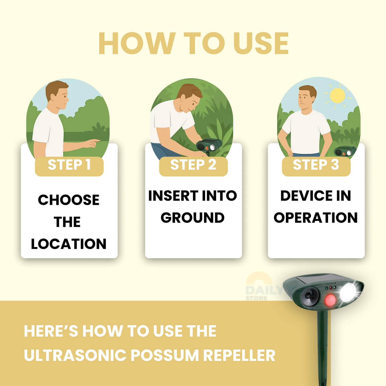 Ultrasonic Possum Repeller | Solar Powered, Waterproof & Chemical-Free for Effective Outdoor Pest Control