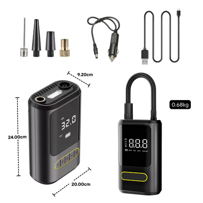 Portable Tyre Inflator with Built-in Power Bank | 150 PSI, LED Light & 4 Nozzles for Cars, Bikes & Sports Equipment
