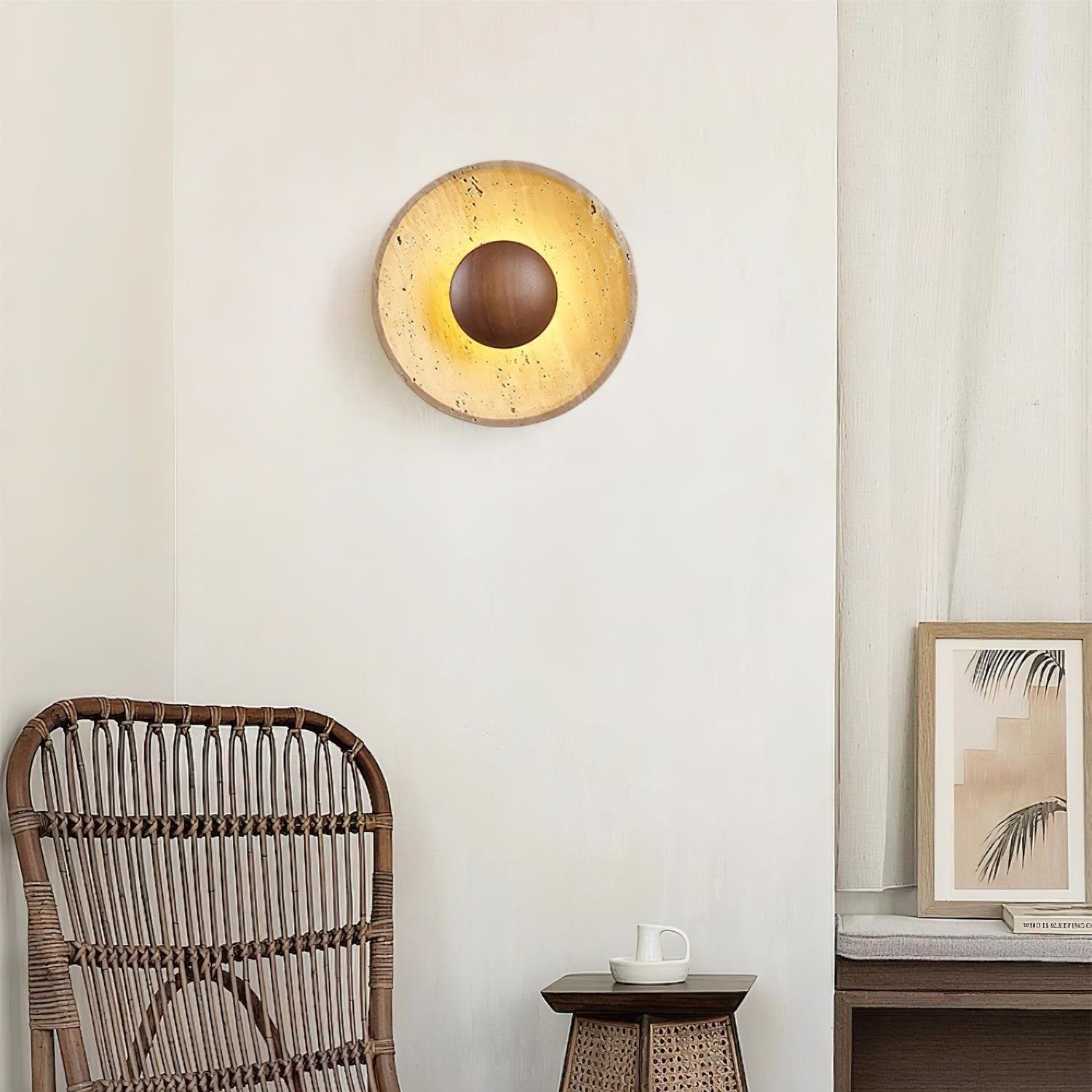 Travertine Stone Wall Lamp - Wabi-Sabi Design for Unique Home Decor & Ambient Lighting