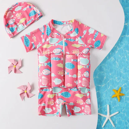 Kids Buoyancy Floating Swimsuit | Cartoon Print, Rash Guard Protection & Ideal for Swimming Lessons and Water Play