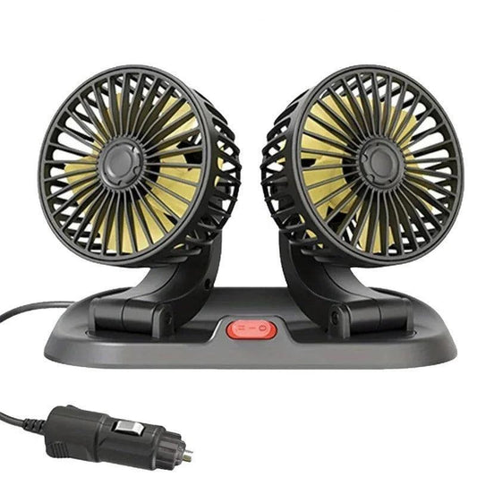 360° Adjustable Dual Head Car Cooling Fan | USB & Cigarette Lighter Compatible for Cars, Trucks & RVs