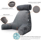 Reading Pillow with Arms | Soft Velvet, Adjustable Headrest & Side Pocket for Ultimate Comfort in Bed or Couch