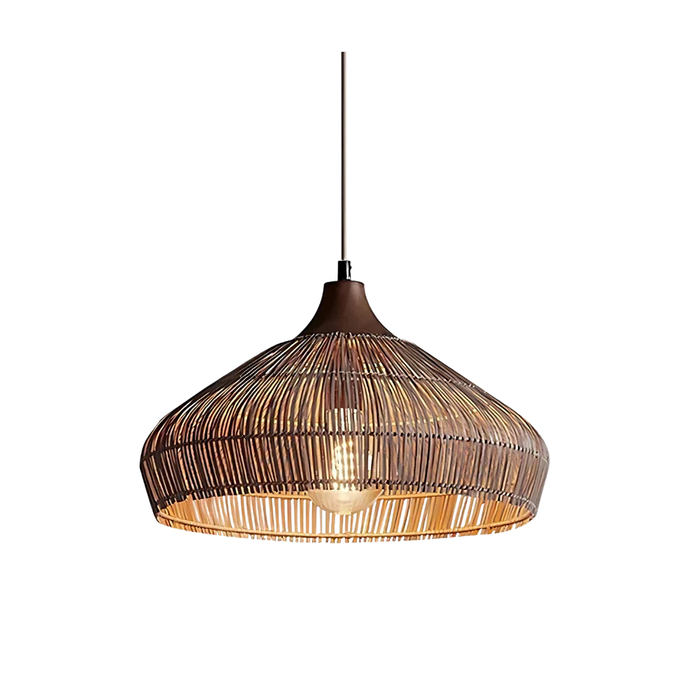 Rattan Pendant Light Fixture - Bohemian Style Hanging Lamp for Living Room, Dining Room & Kitchen Decor