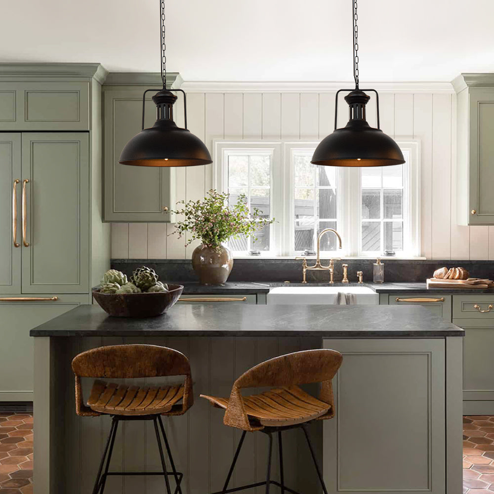 Industrial Single Dome Pendant Light Fixture - Adjustable Height for Kitchen, Dining Room & Bar Lighting