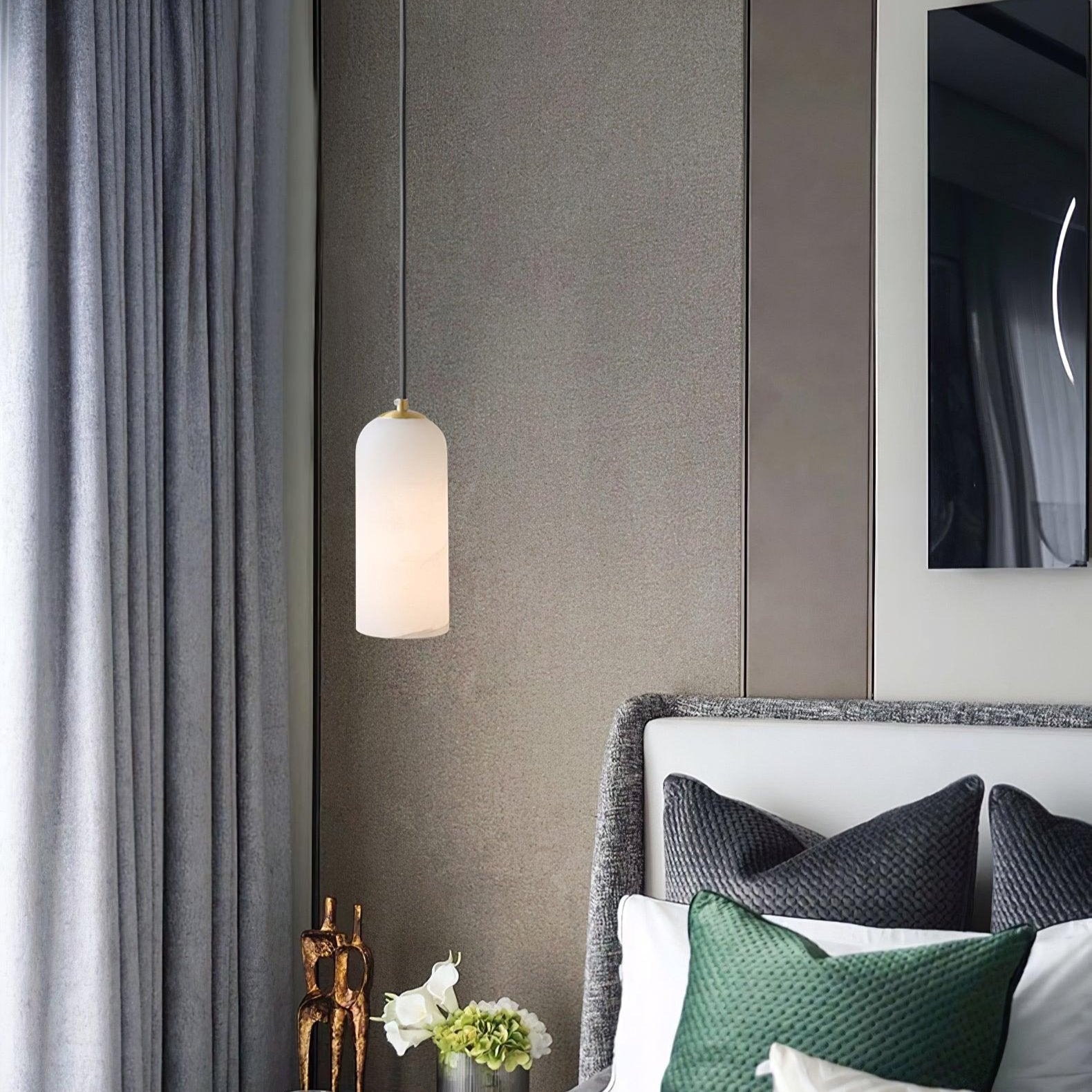 Mid-Century Modern Alabaster Pendant Light Fixture for Dining Room & Entryway