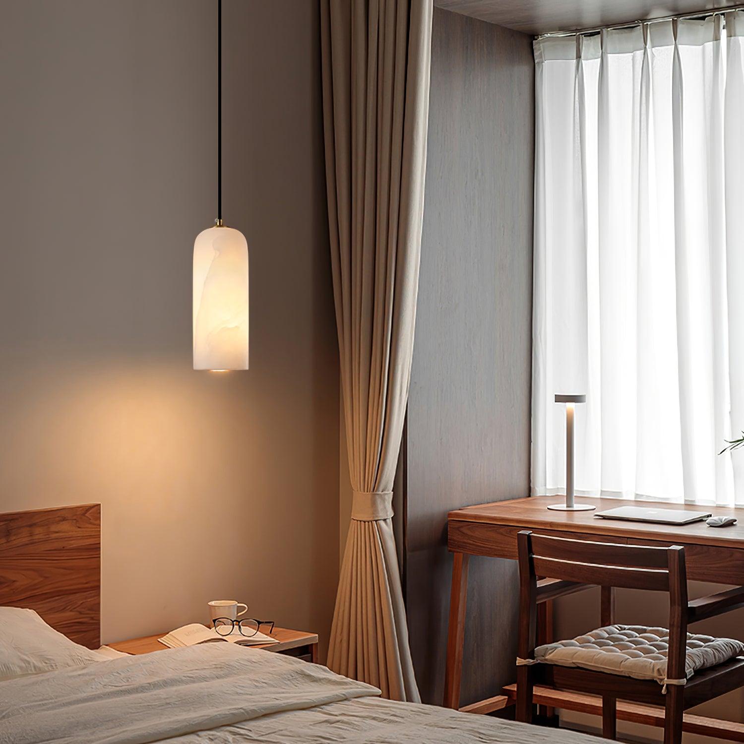 Mid-Century Modern Alabaster Pendant Light Fixture for Dining Room & Entryway