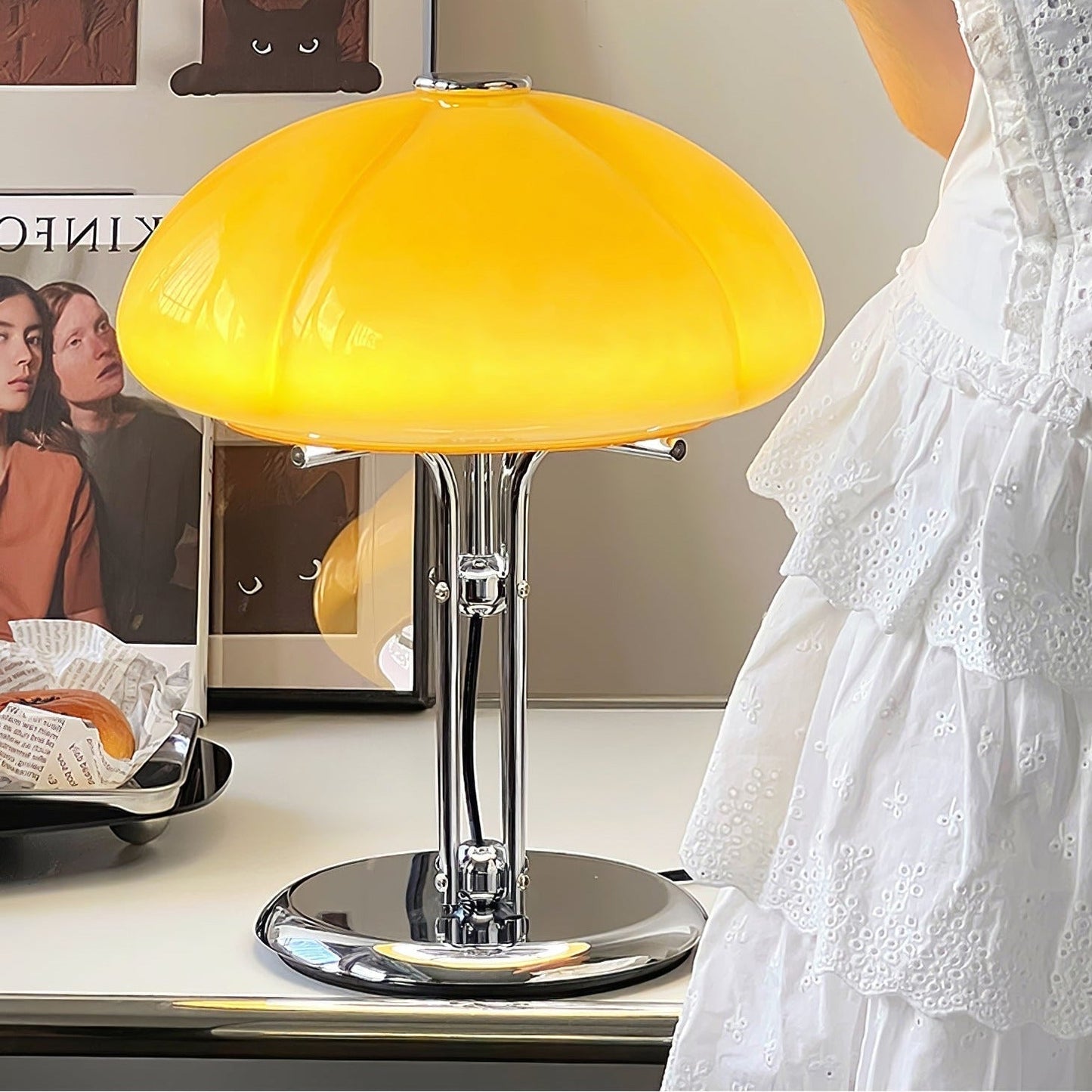 LED Mushroom Table Lamp - Modern Design with Adjustable Brightness for Home Office & Living Room Use
