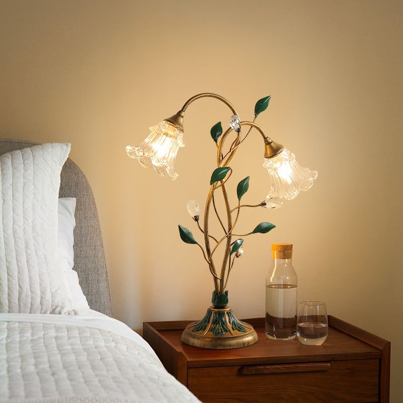 French Floral Table Lamp with Adjustable Shade for Living Room & Bedroom Decor