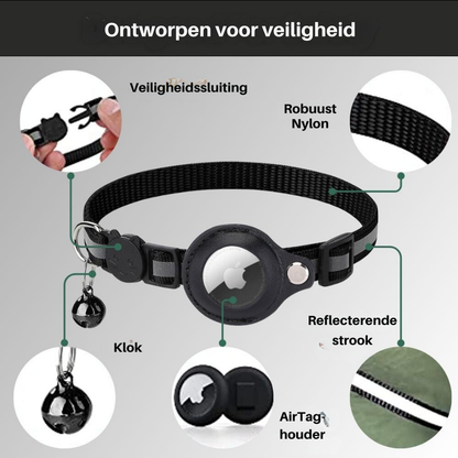 Cat Collar with Safety Buckle | GPS Tracker Holder, Reflective Design & Quick-Release for Nighttime Safety