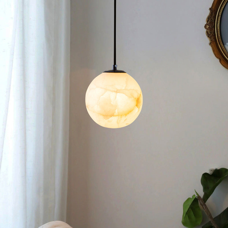 Alabaster Globe Pendant Light Fixture - Modern Hanging Ceiling Lamp for Kitchen, Dining Room & Entryway