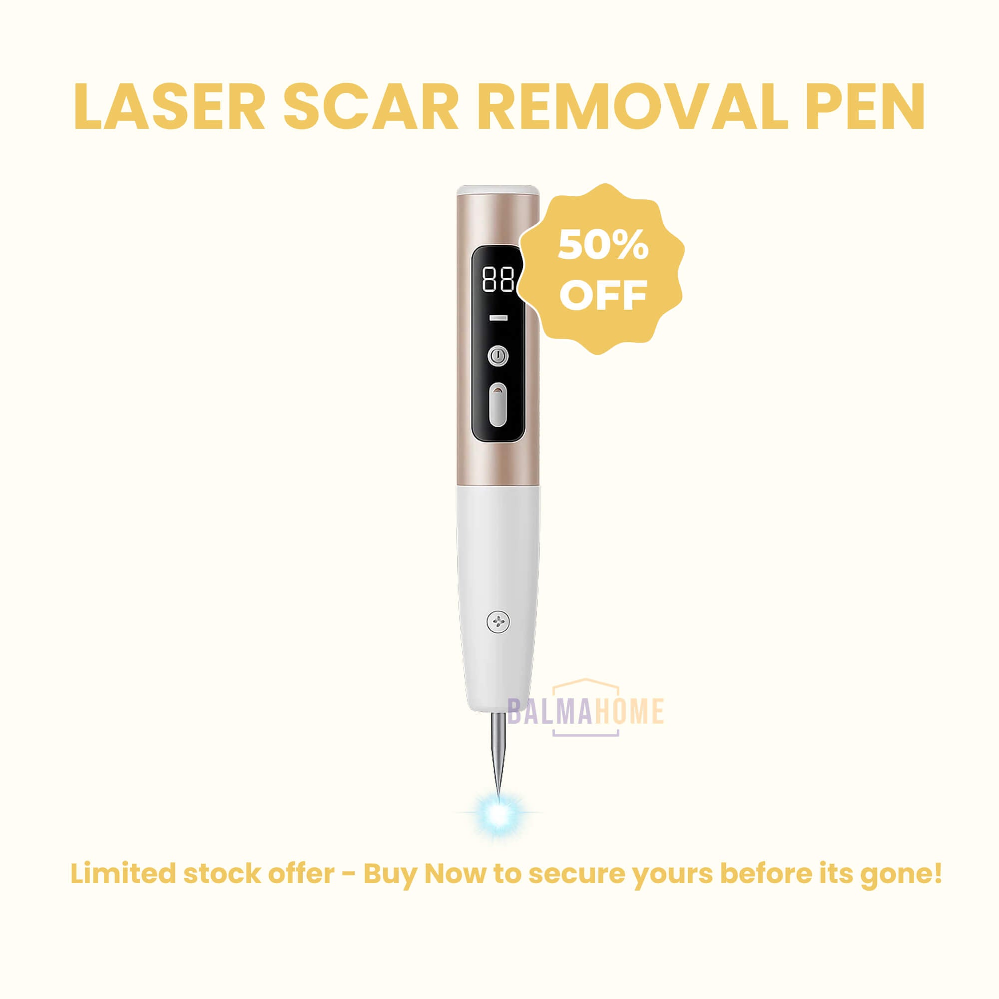 Laser Scar Removal Pen | Painless, Adjustable Intensity for Acne, Burn & Surgical Scars at Home